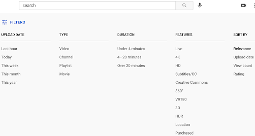 YouTube search filters