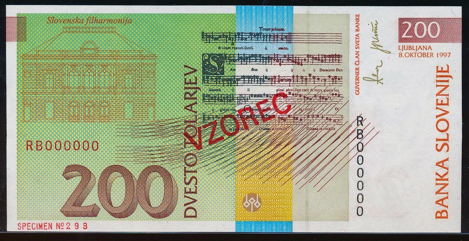 Slovenia 200 tolarjev banknote 1997 Jacobus Gallus CarniolusWorld
