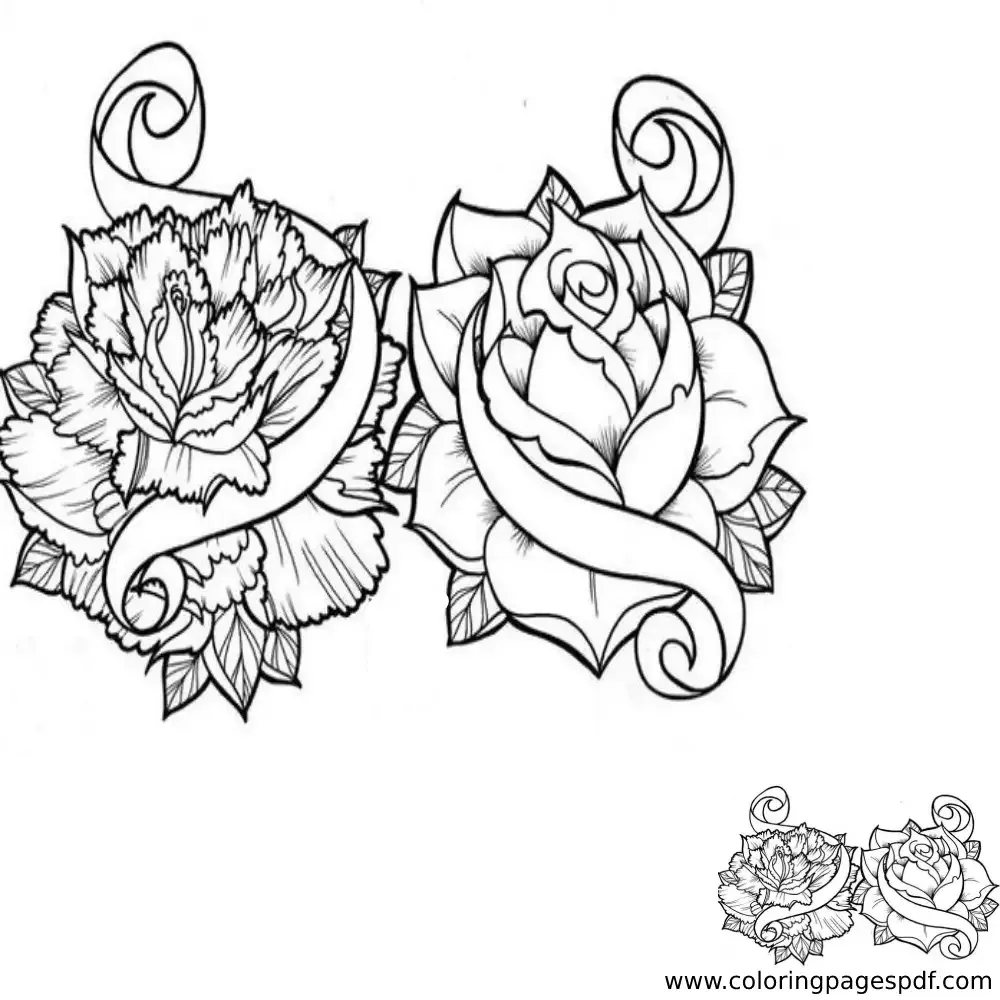 Coloring Page Of Two Roses Tattoo Design