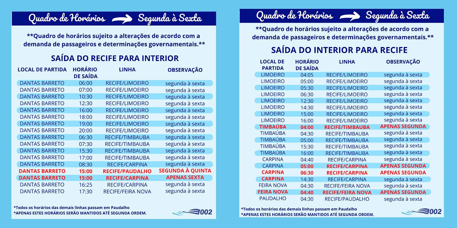BLOG DO DJALMA LOPES Expresso 1002 Horário dos ônibus Recife para Interior e Interior para