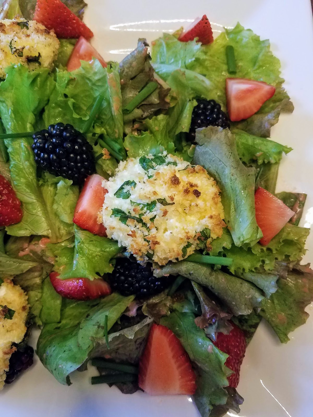 Salad with Goat Cheese Medallions + Goumi Berry Vinaigrette