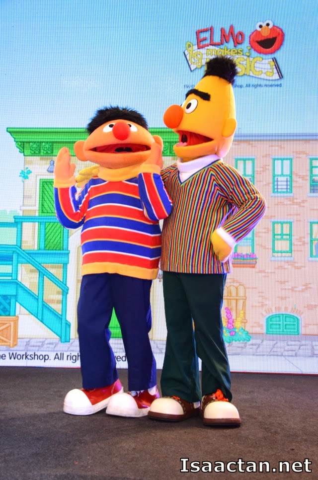 Ernie and Bert from Sesame Street entertaining the bloggers and media at the launch event