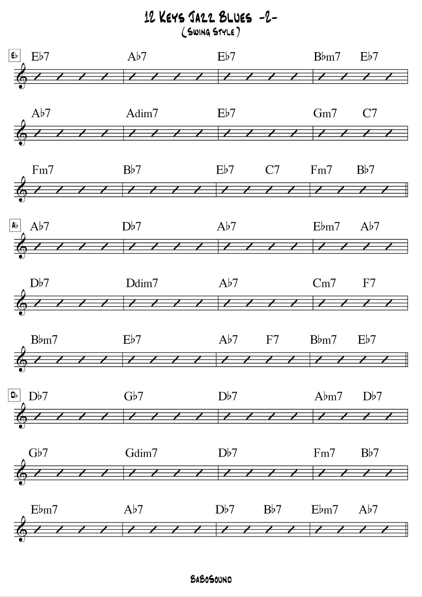 Delicious Guitar 12 Keys Jazz Blues Lead Sheet With QR Code (Swing Style)