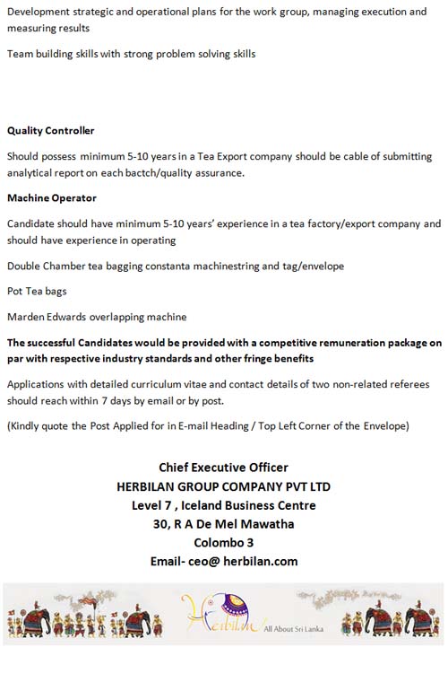 Vacancies for Manager Operation, Marketing Executive,Operation Executive, Manager Marketing