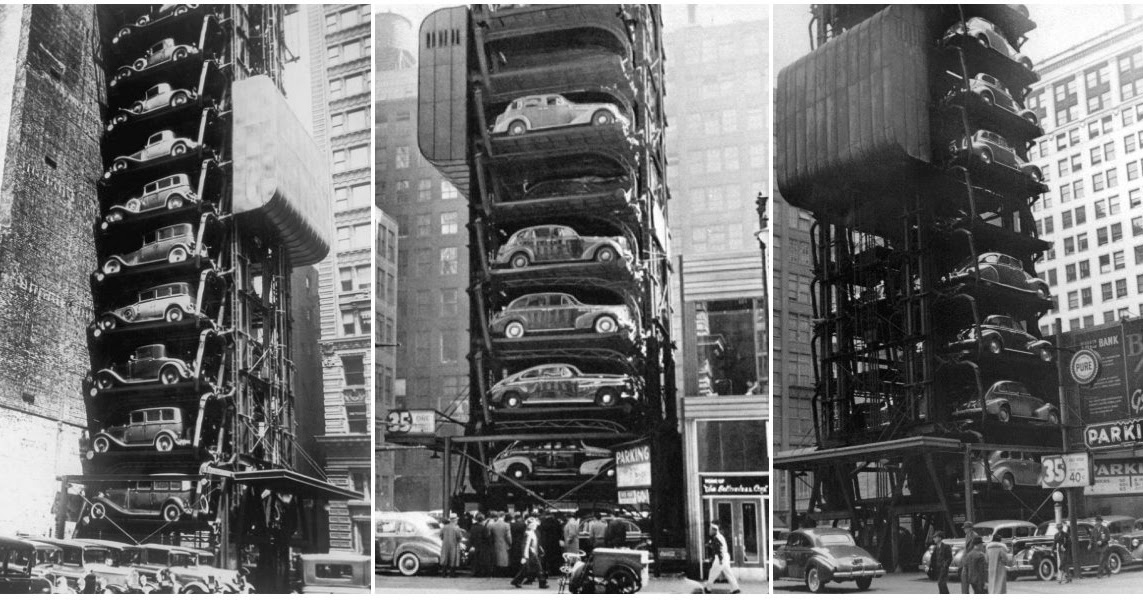 Space Saving Amazing Vintage Photographs of Vertical Parking Lots From