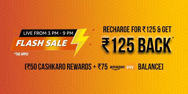 Amazon Flash Sale Offer- 100% cashback up to Rs.75 + 50 = 125