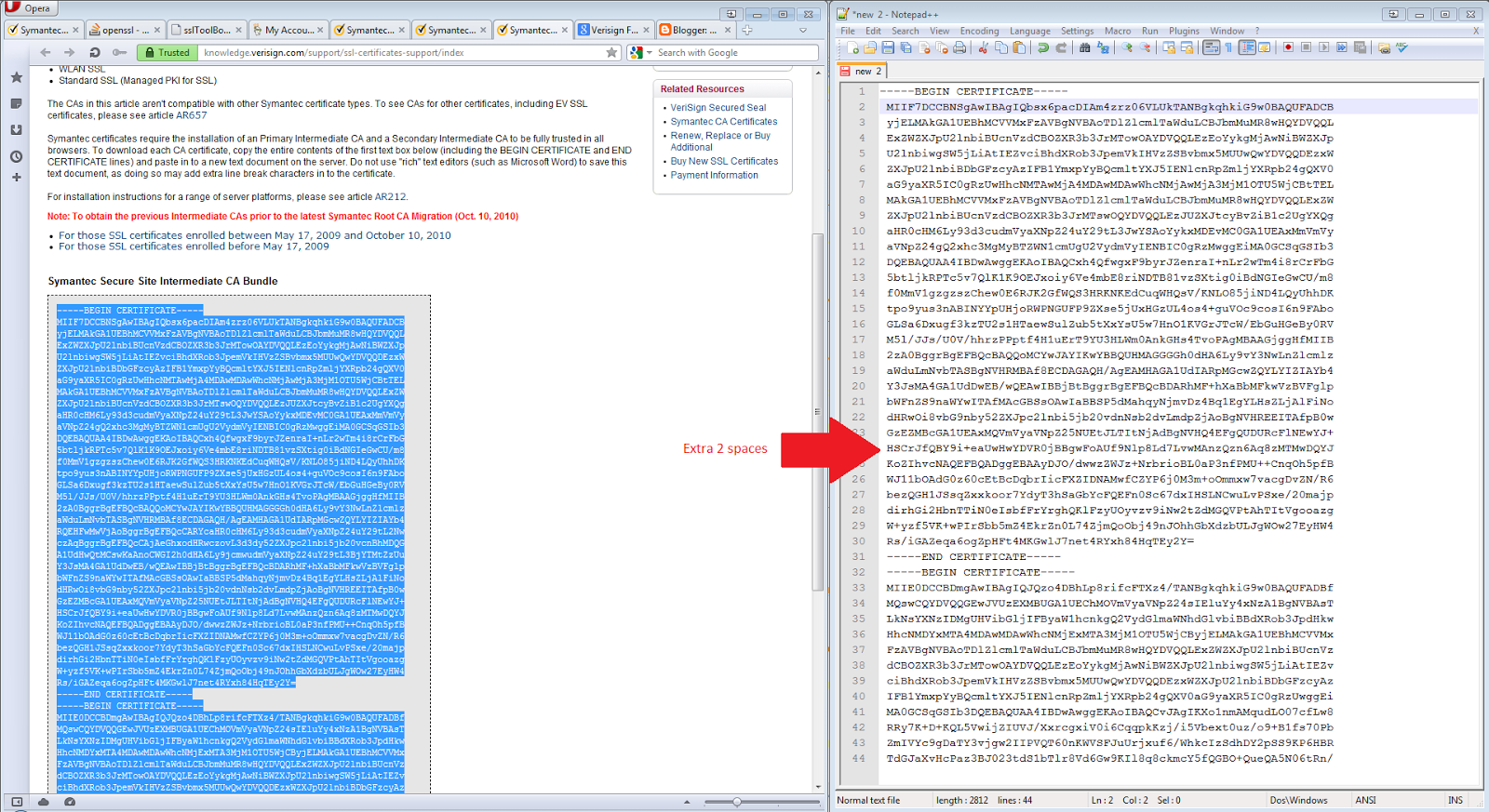 Verisign/Symantec "Failed to configure CA certificate chain!"