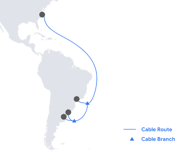 Mapa del recorrido del cable submarino