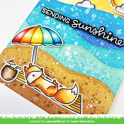 Sending Sunshine Card by Samantha Mann, Lawn Fawnatics Challenge, Lawn Fawn, Beach, Distress Inks, Ink Blending, Encouragement Card, #lawnfawnatics #lawnfawn #alltheclouds #onthebeach #distressinks #inkblending #cardmaking