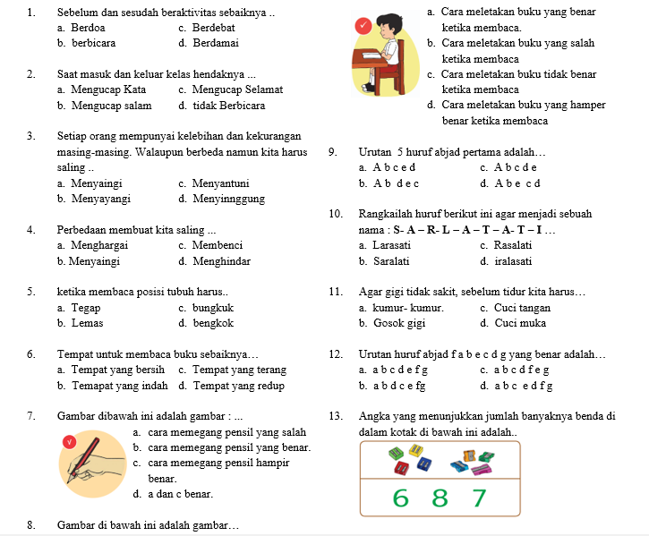 Soal Ujian Semester Kelas 1 Tema 1 SD/MI