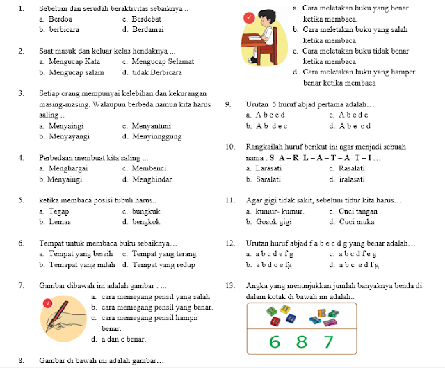 Kumpulan soal ujian semester kelas 1 SD/MI