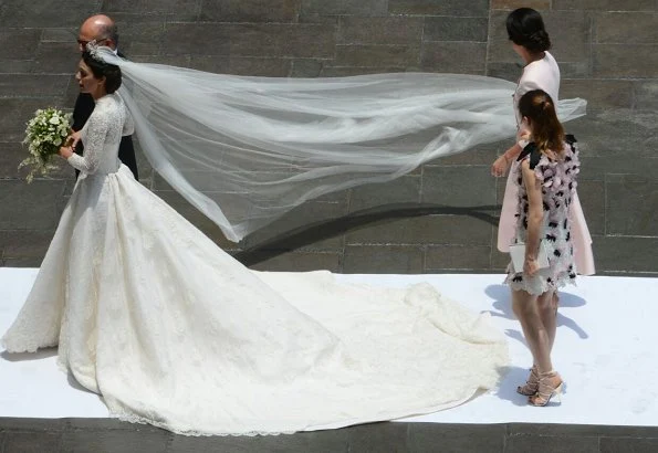 Princess Alessandra's wedding dress from fashion designer Jorge Vázquez. Princess Eugenie wore Alice + Olivia Coco Dress, Princess Alexandra wore Giambattista Valli Dress. Borromeo