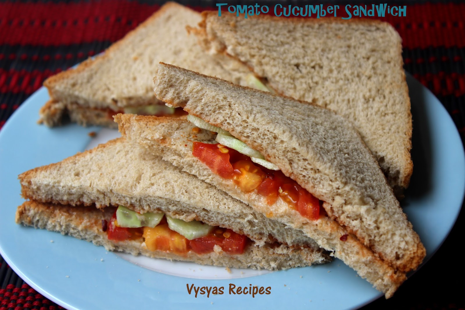 Vysya's Delicious Recipes Easy Tomato Cucumber Sandwich No Cook