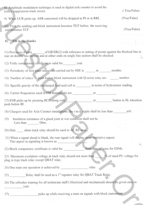 INDIAN RAILWAY QUESTION BANK Question Paper Signal And