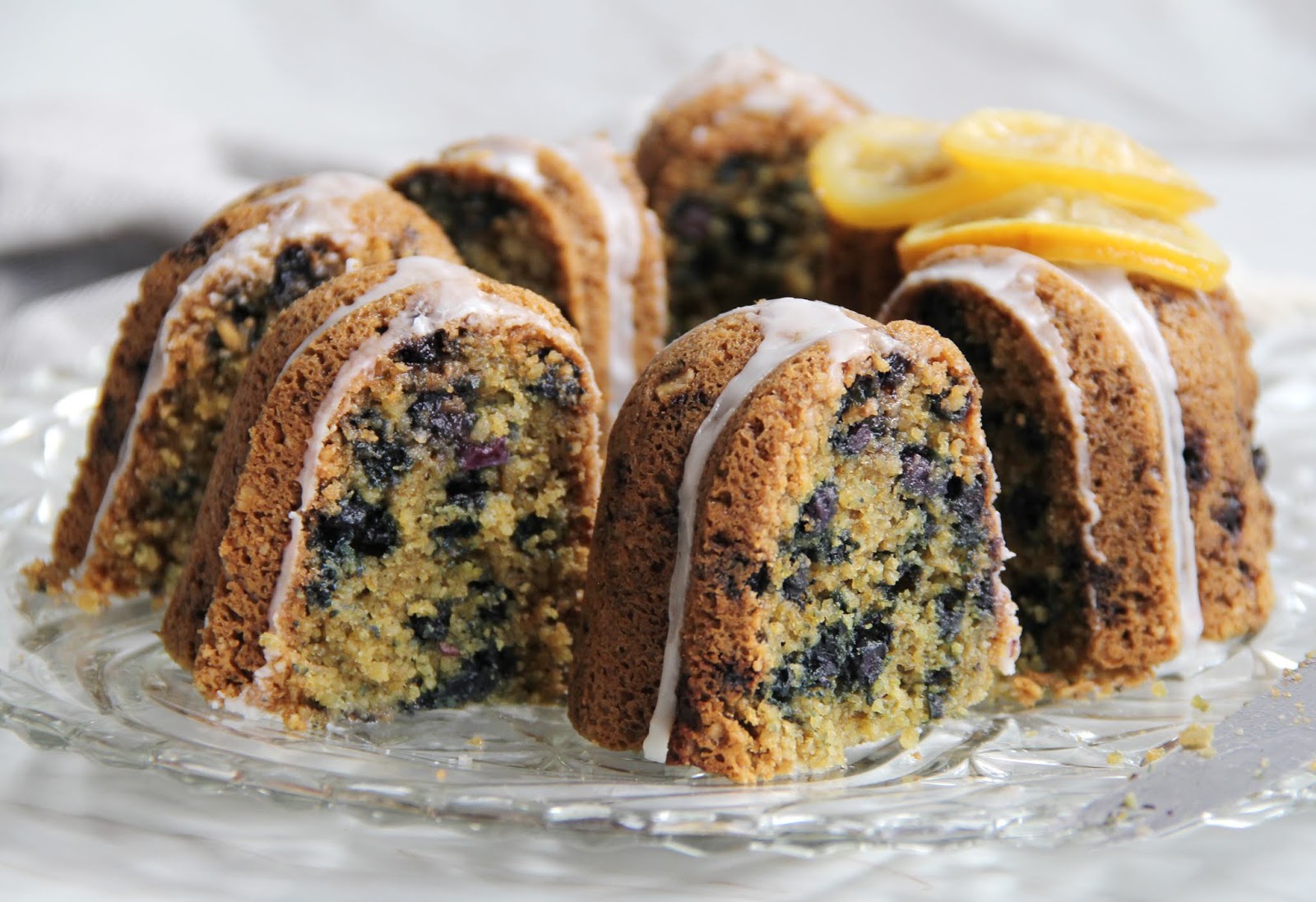Blueberry Lemon Tahini Oat Flour Bundt Cake