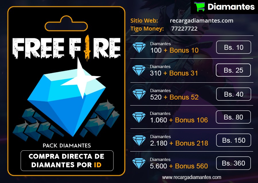 COSTO DIAMANTES FREE FIRE Compra Diamantes