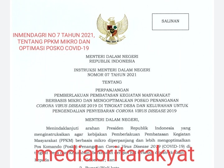 Gratis Inmendagri No 7 Tahun 2021 Tentang Ppkm Mikro Dan Optimasi Posko Covid 19 Di Desa Atau Kelurahan Media Brita Rakyat