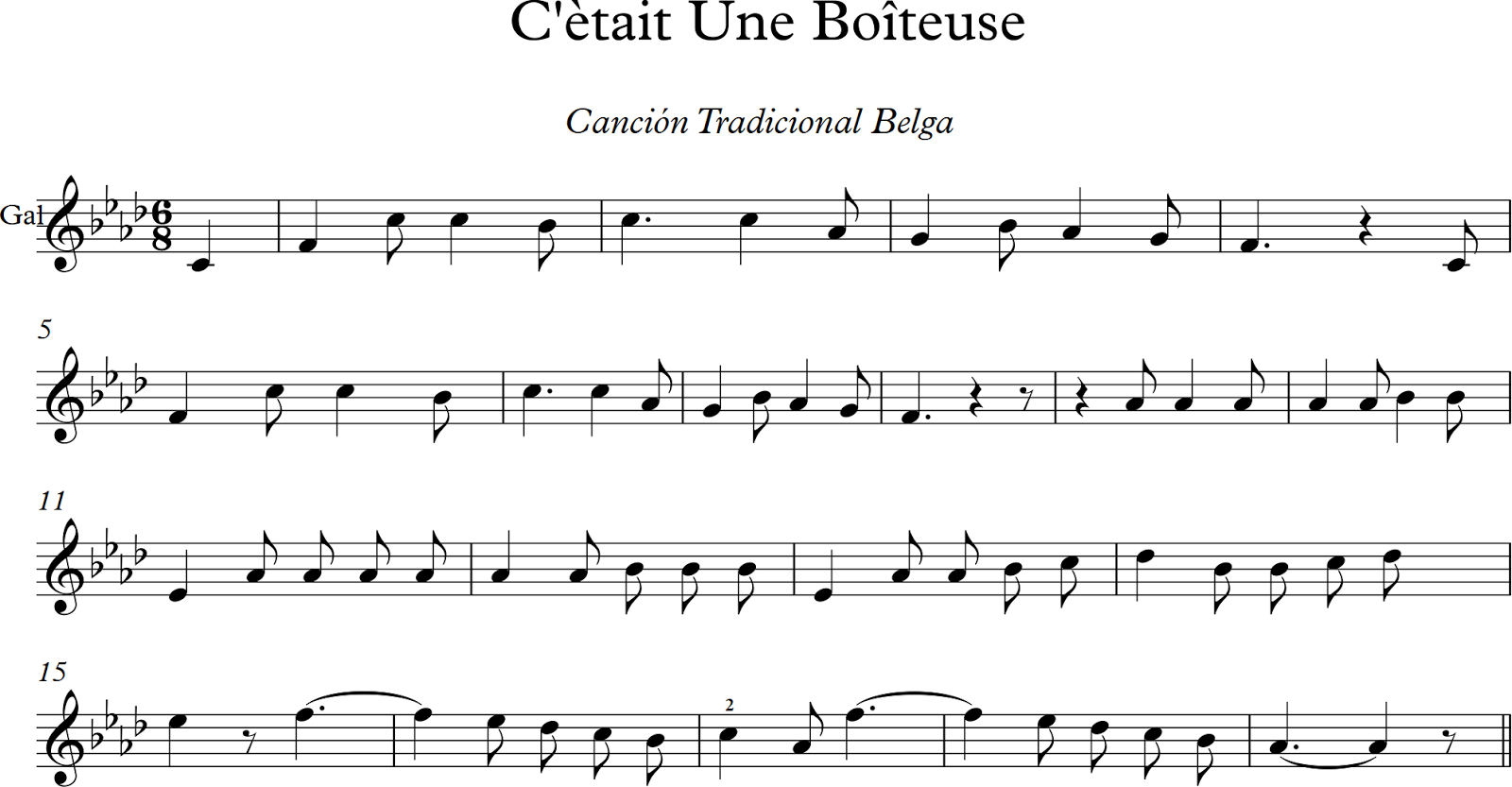 C'ètait Une Boîteuse. Partitura para flauta dulce Descubriendo la Música