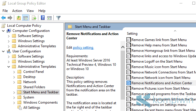 Cara Mematikan Action Center di Windows 10 10