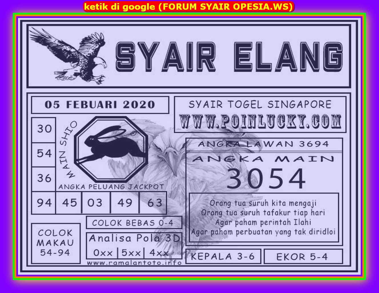 Syair sgp 5 Februari 2020 KODE SYAIR SGP SYAIR HK SYAIR