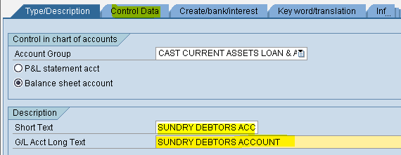 SAP - FICO MODULE LEARNING: Creation of 2 G/L Masters