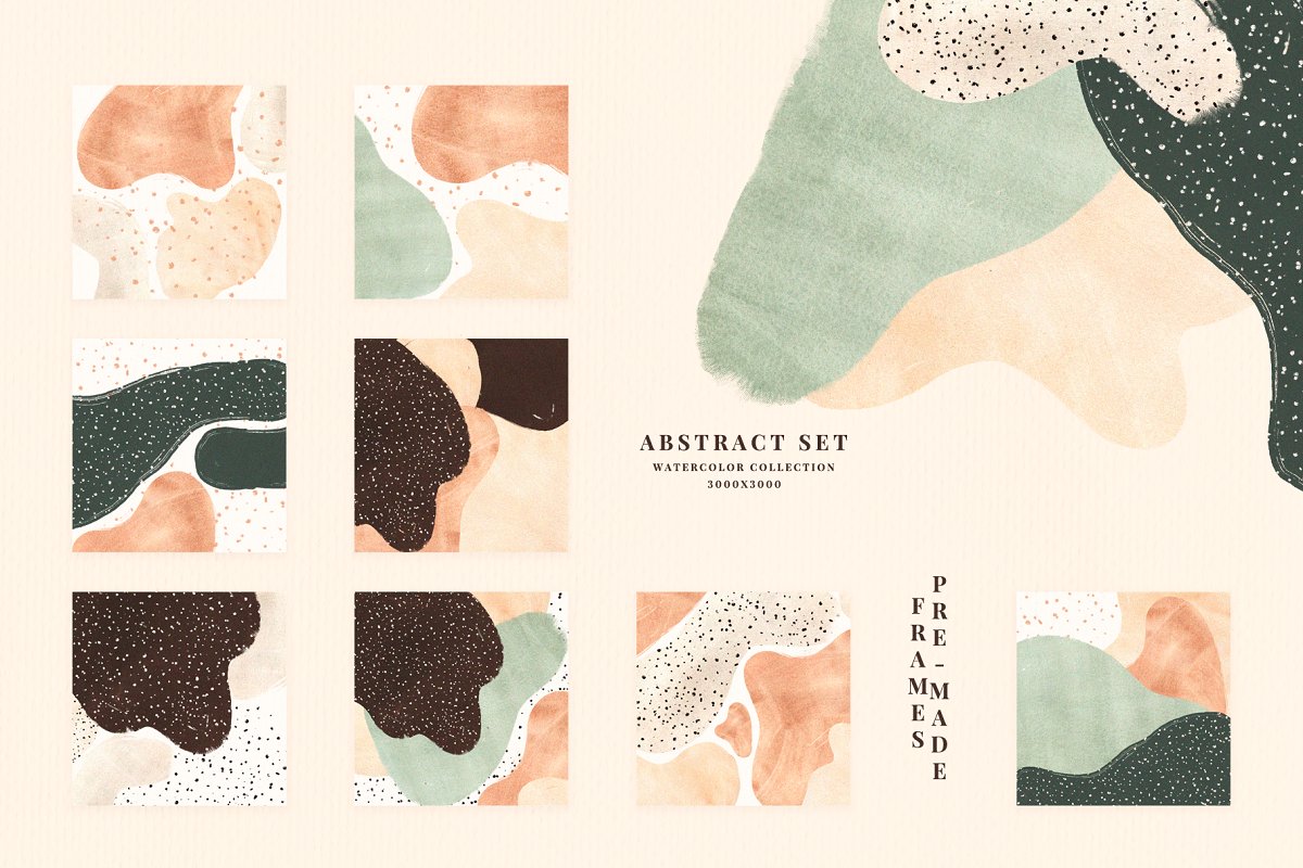 Textures & Patterns: Naive. Watercolor Abstract Set (PNG)