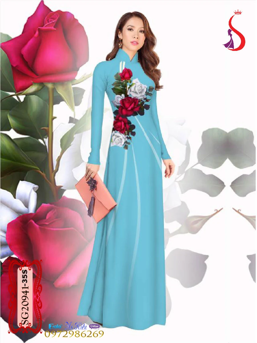 kiểu áo dài hoa hồng đẹp mặc xinh thanh lịch SG938946