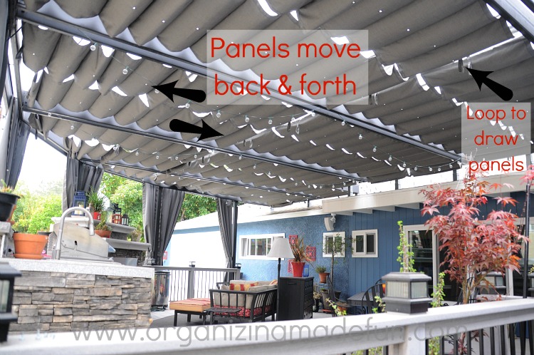 Our New Amazing Patio Cover Organizing Made Fun You Can Move All The Panels Back And Forth Open Closed Depending On Weather Or Time Of Year They Are Made From Sunbrella Fabric Which Is Guaranteed