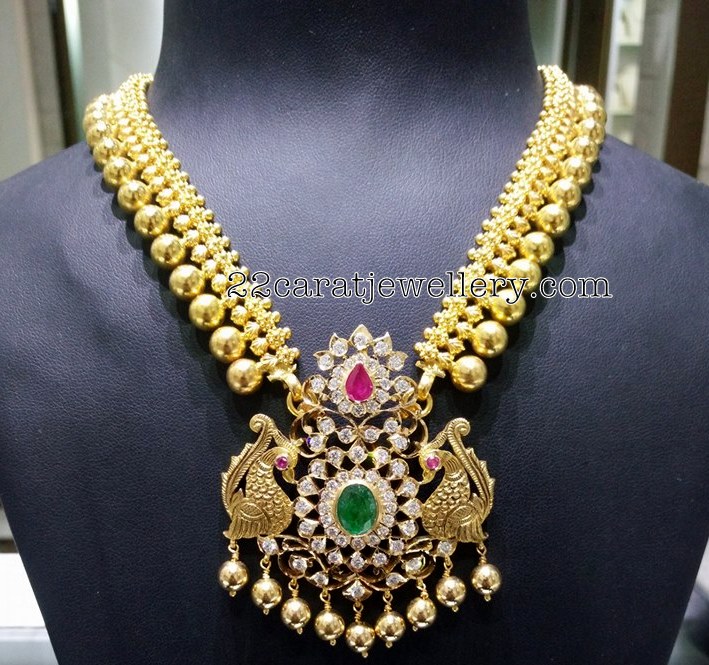 Gold Balls Kundan Set with Pachi pendant - Jewellery Designs