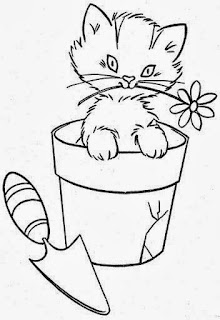 desenho de gatinho no vaso  para pintar