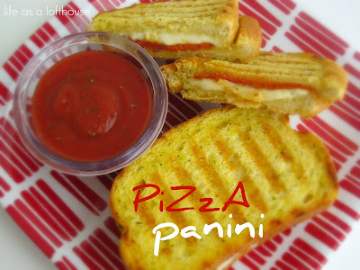 Pizza Paninis are cheese, pepperonis and pizza sauce stuffed between two pieces of garlic Texas toast. Life-in-the-Lofthouse.com