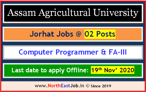 AAU Jorhat Recruitment 2020 Apply For Computer Programmer Field Assistant III