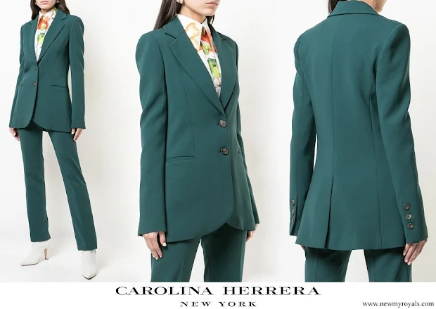 Queen Letizia wore Carolina Herrera Green Two button Wool blend Jacket