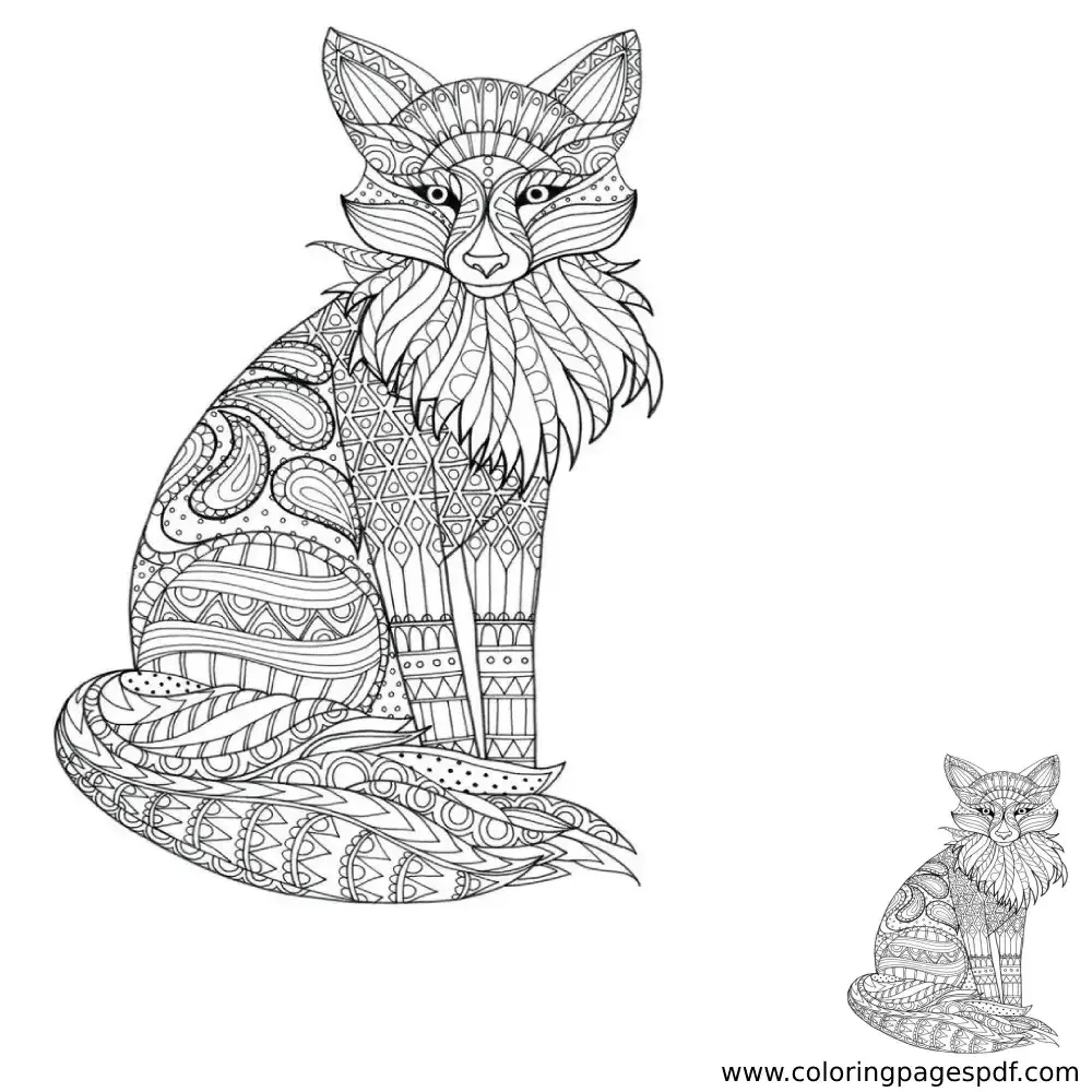 Coloring page of a cat sitting mandala