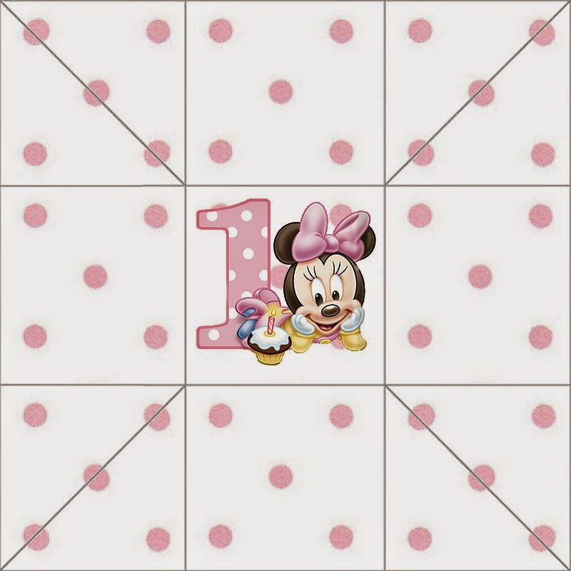 Minnie Primer Año con Lunares: Cajas para Imprimir Gratis. La parte de arriba de la caja de Minnie Primer Año con Lunares.