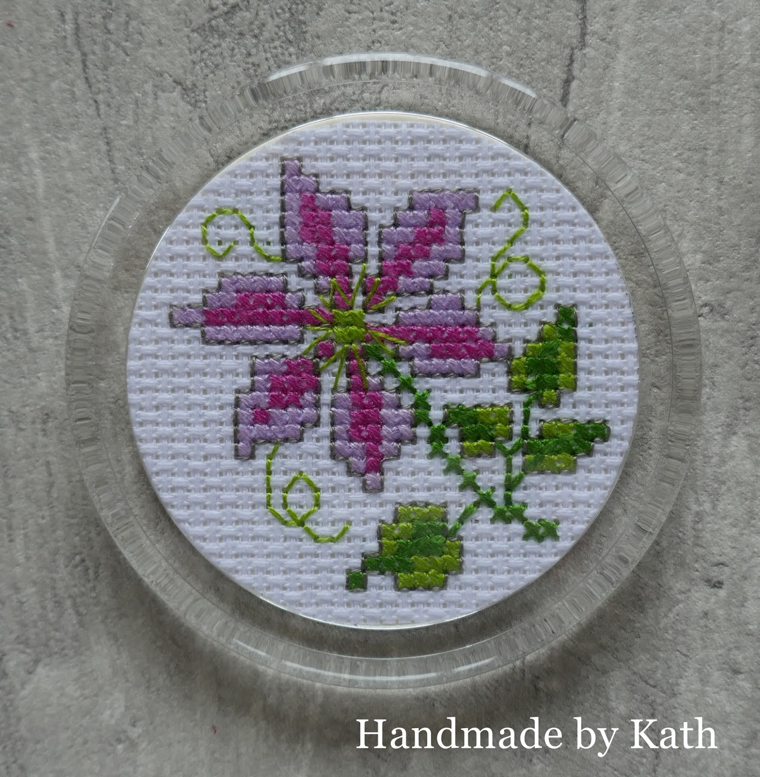 Handmade by Kath Cross Stitch Clematis Fridge