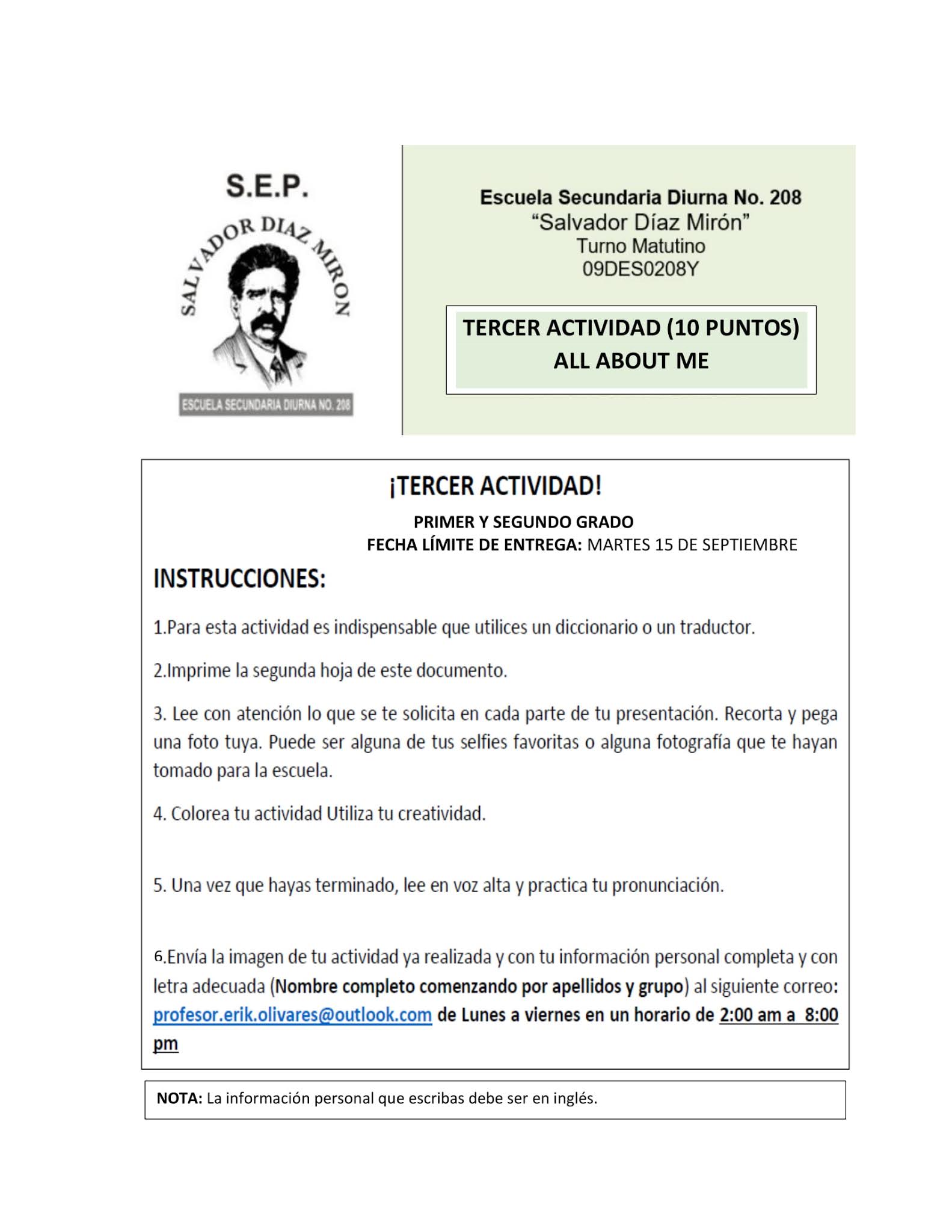 Th Banco de iglesia Fértil hoja de presentacion en ingles escolar Perla