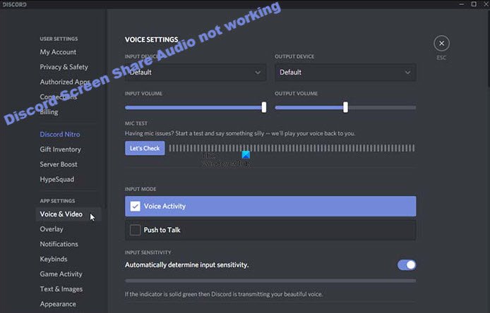 Discord Screen Share Audio no funciona