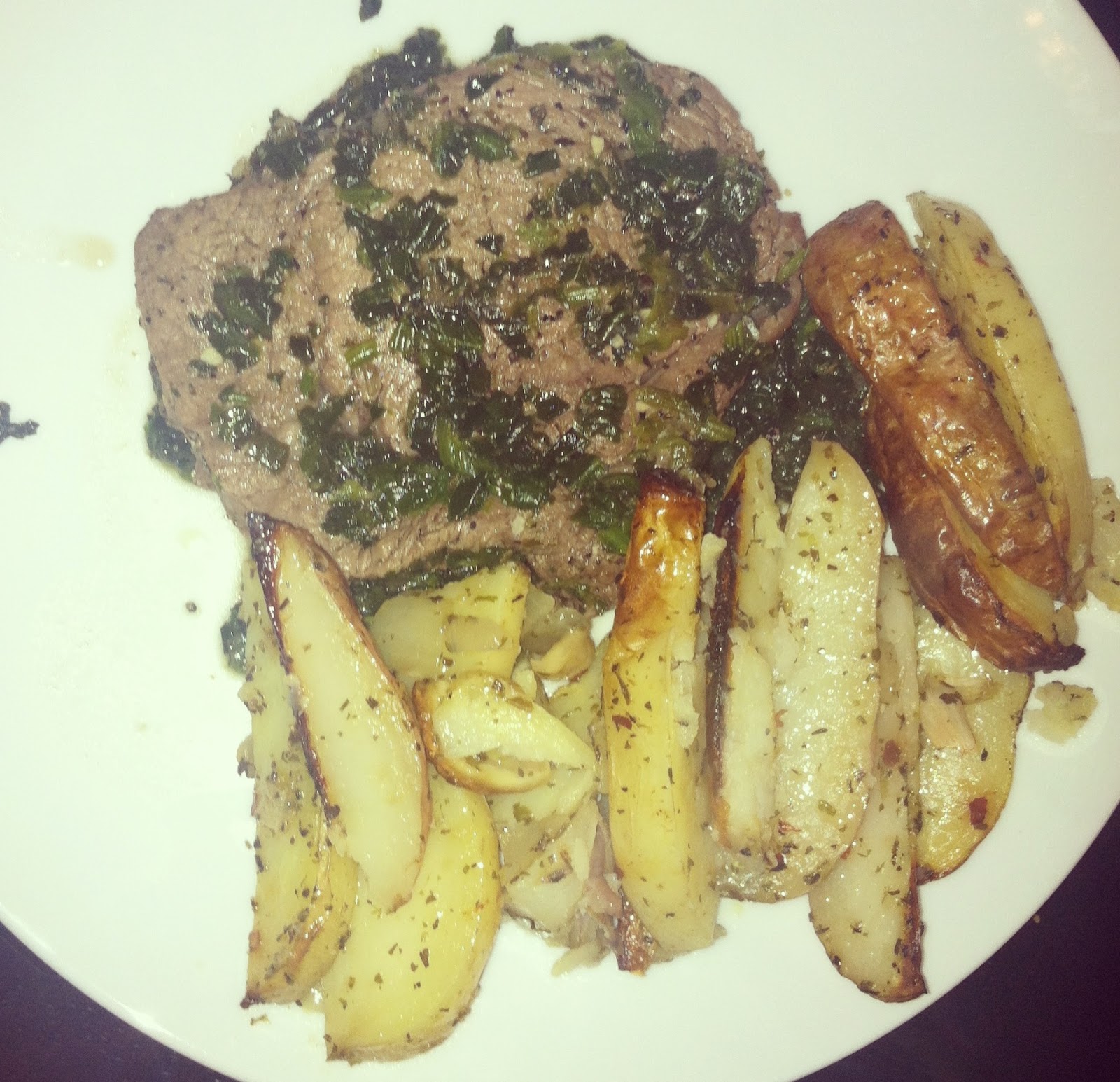 The Waltzing Taste Buds Olive Oil Pan Roasted Sirloin and Oven Roasted Potatoes