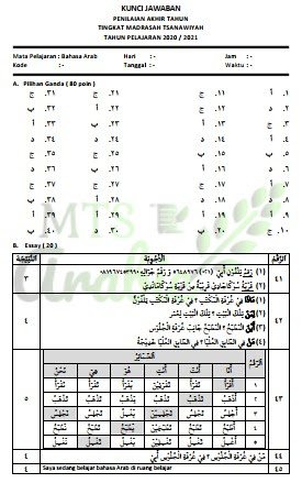 Soal Dan Jawaban Pat Bahasa Arab Mts Kelas 7 Tahun Pelajaran 2020 2021 Mts Arabic