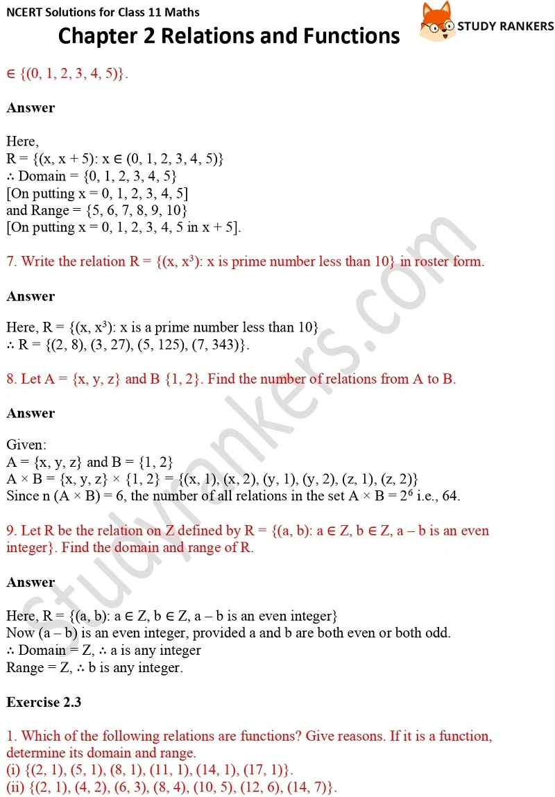 NCERT Solutions for Class 11 Maths Chapter 2 Relations and Functions 6