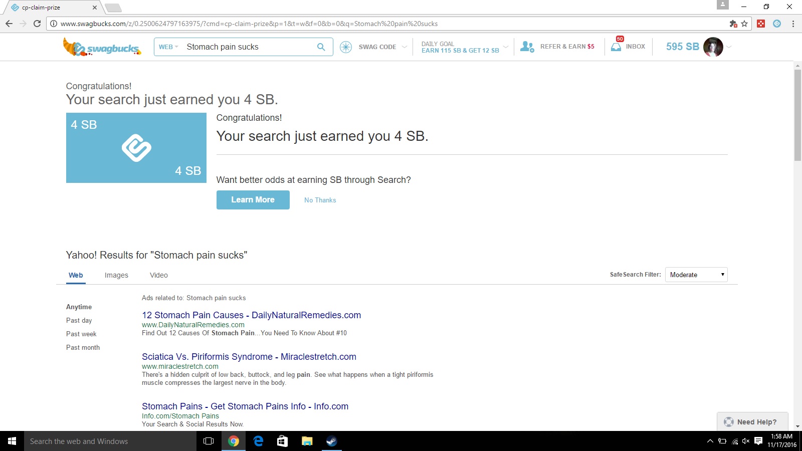 Christa's Random Thoughts!!! Swagbucks Search win