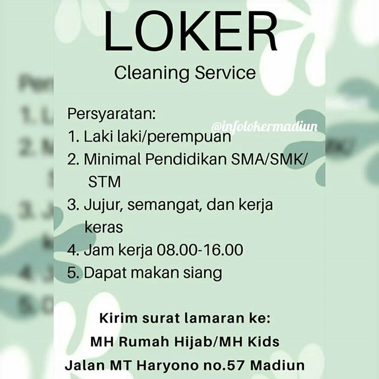 Lowongan Kerja Cleaning Service Terbaru Di Mh Rumah Hijab Madiun Infolokermadiun Com Pusat Informasi Lowongan Kerja Di Madiun Dan Sekitarnya