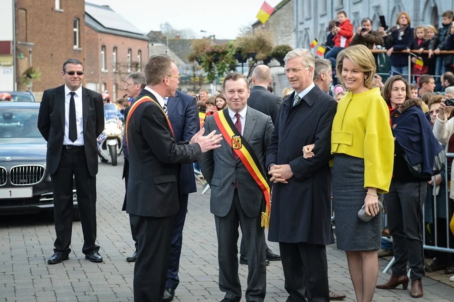 Queen Mathilde of Belgium visits Mathy by Bois in Couvin in Namur,