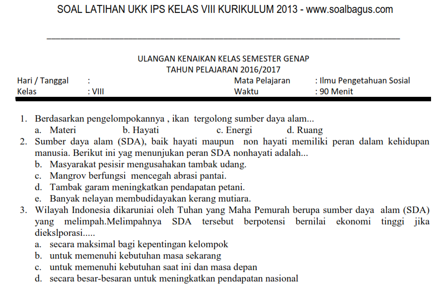 Soal Pat Ips Kelas 8 Smp Mts Semester 2 Kurikulum 2013 Th 2021 Soalbagus Com