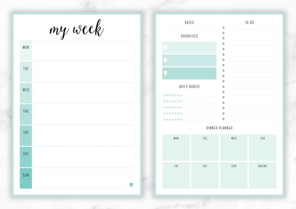 Free Printable Irma 'My Week' Weekly Planner by Eliza Ellis - The perfect organizing solution for mums, entrepreneurs, bloggers, etsy sellers, professionals, WAHM's, SAHM's, students and moms. Available in 6 colors and both A4 and A5 sizes. Enjoy!