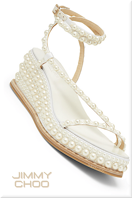 ♦Jimmy Choo Drive white satin wedge sandals with pearl embellishment #jimmychoo #shoes #brilliantluxury