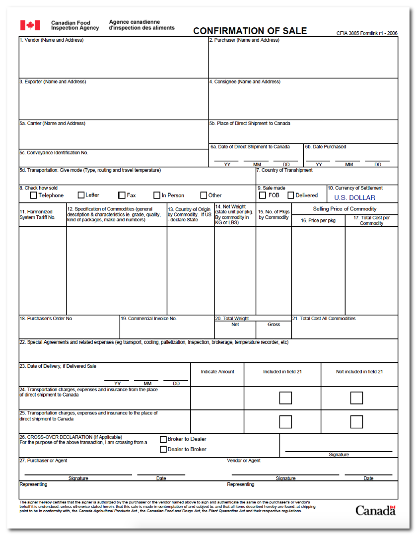 Blank Canada Customs Invoice Invoice Template