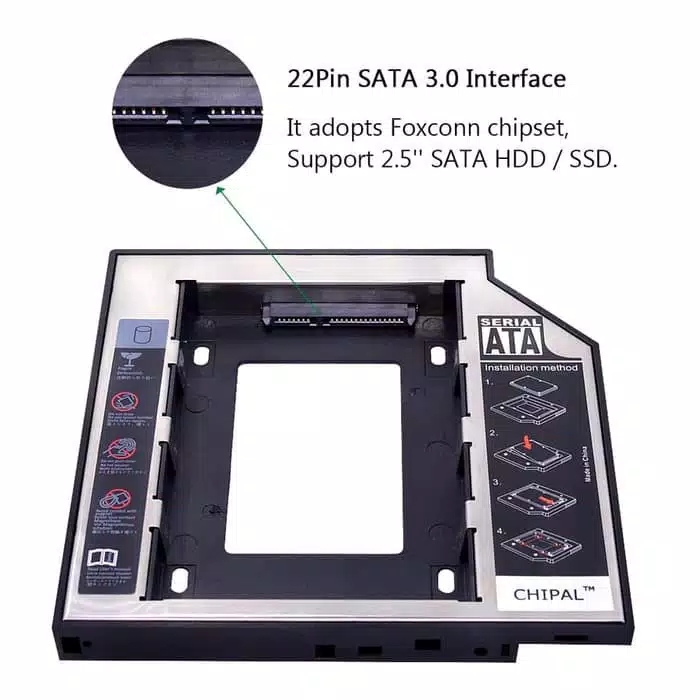 SSD HDD Caddy 9,5 mm / 12.7 mm SATA DVD Slot Hardisk BagiBagi Ilmu
