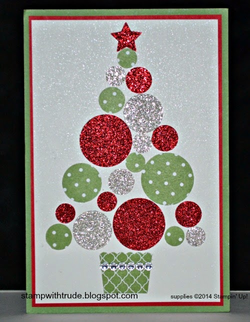 Stampin' Up! , Trude Thoman, stampwithtrude.blogspot.com, sparkly Christmas tree card, cupcake builder punch